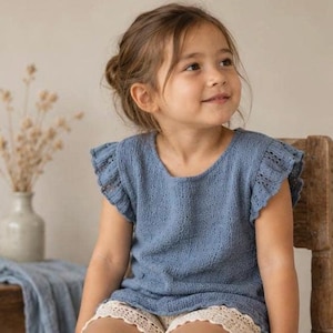 Childs Knit Dress Pattern PDF Top Down Ruffle Summer Top Instant Download