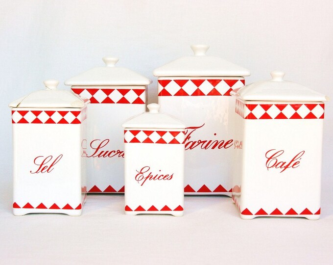 French Canisters Red Kitchen Canisters Red Canisters French Etsy
