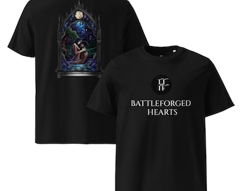 T-Shirt mit Covermotiv zu „Die Geschichte zweier Flammen“ – Fantasy-Buch-Merchandise, Bio-Baumwoll-T-Shirt