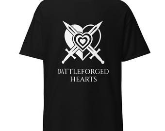 Das T-Shirt „Die Geschichte zweier Flammen – Geschmiedete Herzen“ (Fantasy-Buch-Merchandise), Bio-Baumwolle