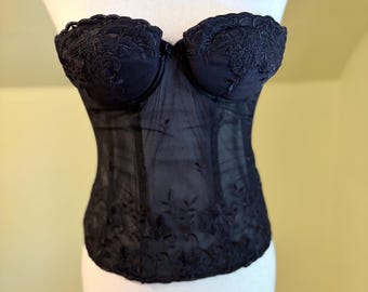 Corsé bustier de encaje y malla Whimsigoth de Victoria's Secret, vintage de 1998, color negro, talla 34B