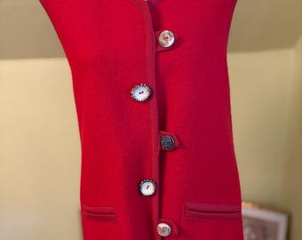 Vintage 1980s Petressa Red Boiled Wool Austrian Trachten Vest | Size EU 42 | Oktoberfest 100% Pure New Wool |  Alpine Style | Mint Condition