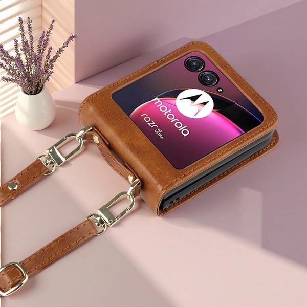 Leather Wallet Case with Card Holder and Lanyard for Motorola Razr Foldable Phones