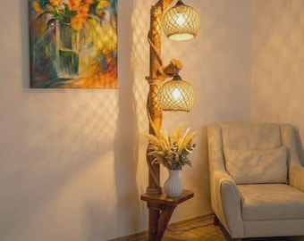 Handcrafted Driftwood Floor Lamp 140cm Organic Modern Rustic Standing Light