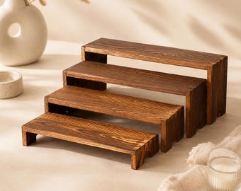 Wood Display Risers Set of 4, Stackable Stands for Cupcakes, Candles, Perfume and Countertops
