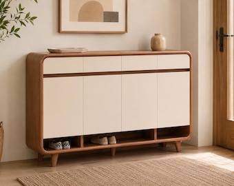 Modern Entryway Shoe Storage Cabinet, 6-Tier Organizer with Drawers, Wood Finish