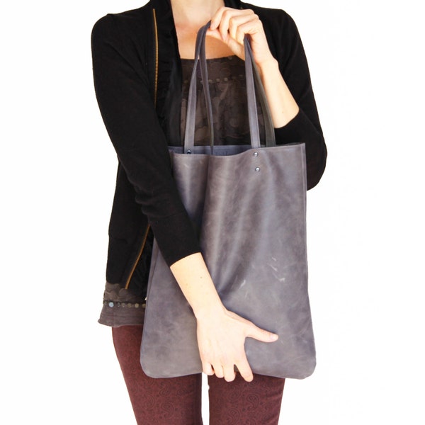 Distressed grey leather tote, women leather bag