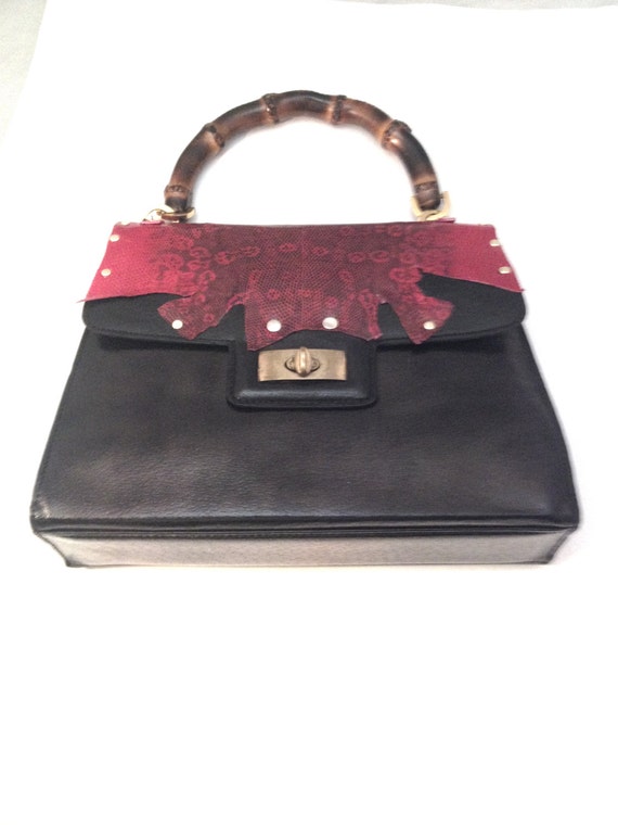 Items similar to Vintage Gucci leather handbag upcycled red and black