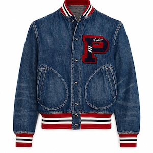 Polo Ralph Lauren Jeans-Collegejacke, RL Tigers NYC Patch Bomberjacke, Herren-Collegejacke im Vintage-Stil, Baseballjacke aus blauer Jeans