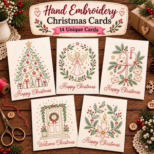 Weihnachtskarten-Stickmuster, einzigartige Festtagsdesigns (PDF), Weihnachtskarten, DIY-Stickerei, druckbare Weihnachtskarten