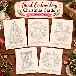 Christmas Card Embroidery Patterns, Hand Embroidery Christmas Cards, 14 Printable PDF Designs, Holiday Stitching, DIY Christmas Cards