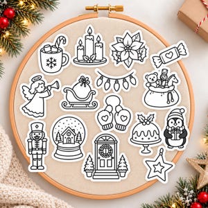 Christmas Embroidery Patterns, Stick and Stitch Designs, Holiday Embroidery, Poinsettia Nutcracker Angel Stocking Snow Globe, Digital File