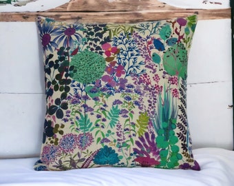 Liberty Art cushion cover NESFIELD Fresco Lagoon botanical pink green blue purple floral fabric handmade pillow