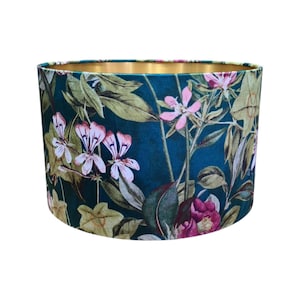 Clarke drum lampshade PASSIFLORA emerald green velvet pink floral table lamp shade 15cm - 40cm
