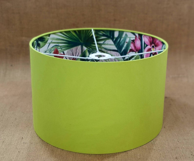 Tropical floral lime green silhouette drum lamp shade Etsy