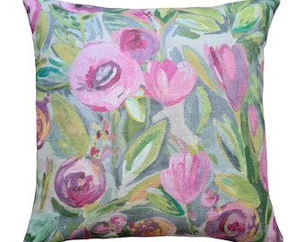 Voyage Melolo Peony cushion pillow cover pink and purple floral fabric handmade
