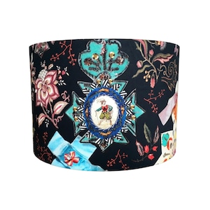 Christian Lacroix Drum Lampshade: Rosettes & Ribbons, Handmade Cotton Satin