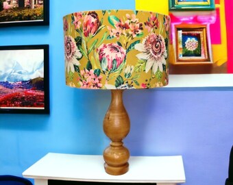 Clarke & Clarke Paradise drum lamp shade in floral ochre yellow mustard velvet funky lampshade 15 - 40cm