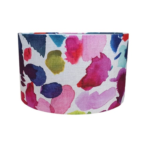 Bluebellgray Abstract Drum Lampshade: Modern Watercolor Fabric