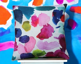 Bluebellgray ABSTRACT funky cushion cover in colourful watercolour design contemporary fabric pillow cushion handmade