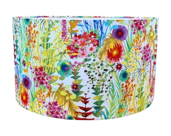 Liberty TRESCO bright drum lampshade in pink and yellow floral fabric handmade luxury large 35 40cm