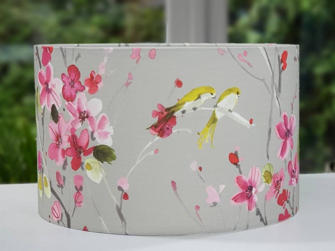 Voyage ARMATHWAITE grey floral bird drum blossom pink lampshade 20 25 30 35 40cm 