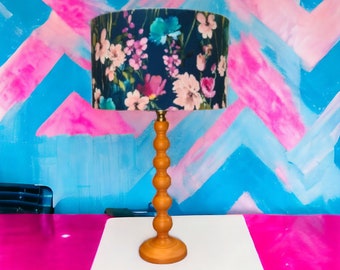 Wild Meadow drum lampshade Clarke & Clarke Kingfisher velvet pink blue colourful painterly floral fabric 15cm - 40cm