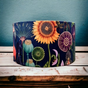 SUNFLOWER navy floral velvet fabric handmade drum lampshade Limited Edition