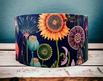 SUNFLOWER navy floral velvet fabric handmade drum lampshade Limited Edition