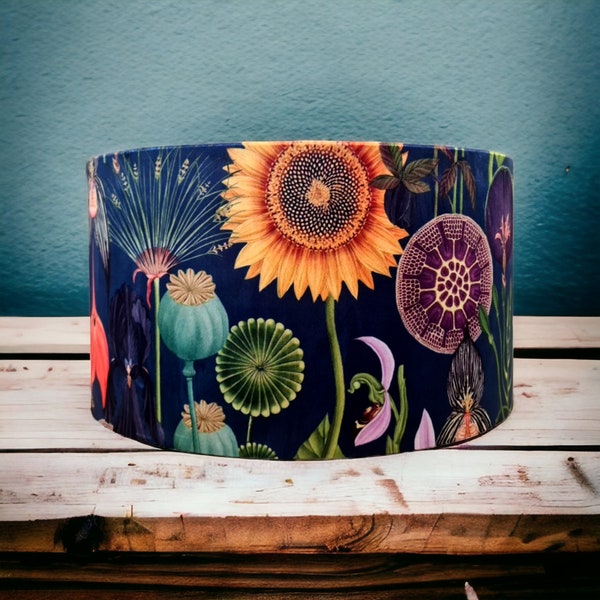 SUNFLOWER navy floral velvet fabric handmade drum lampshade Limited Edition