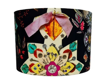 Christian Lacroix COCARDE black and colourful rosettes of ribbons in luxury cotton satin fabric handmade drum lampshade