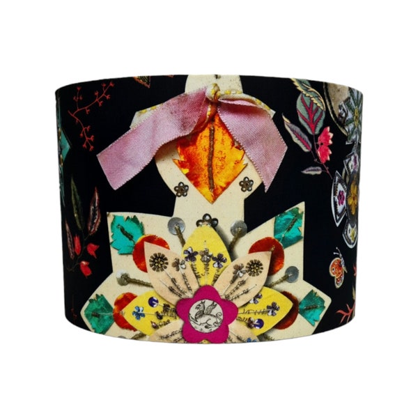 Christian Lacroix COCARDE black and colourful rosettes of ribbons in luxury cotton satin fabric handmade drum lampshade