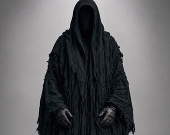 Wearable Grim Reaper Hooded Cloak Gothic Halloween Cosplay Medieval LARP Handmade Phantom Costume