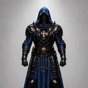 Blå huva riddare rustning kostym medeltida tempelriddare bärbar lajv cosplay ståldräkt handgjord vuxen