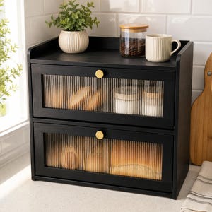 Double Layer Bamboo Bread Box, Farmhouse Kitchen Countertop Organizer, Acrylic Door Storage