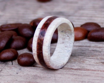 Coffee Bean Ring, Mens Coffee Band, Ring for Coffee Lovers, Antler and Coffee Wedding Ring