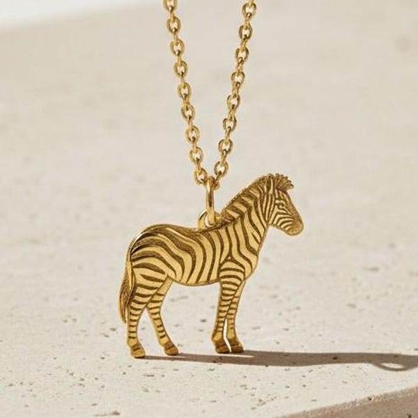 Sterling Silber Zebra Anhänger, 14k vergoldet, gravierte Tier Anhänger
