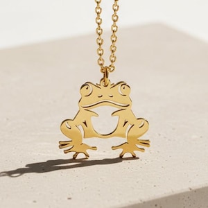 Sterling Silver Frog Necklace, 14k Gold Plated Animal Pendant