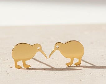 Kiwi Bird Stud Earrings – Sterling Silver, Gold Plated Wildlife Jewelry
