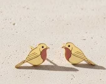 Winzige Rotkehlchen-Ohrstecker – Sterlingsilber oder 14K Vergoldet | Rotkehlchen Schmuck