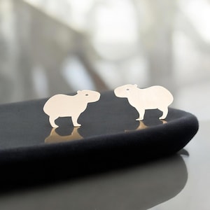 925 Sterling Silver Capybara Stud Earrings - Tiny Earrings Stud