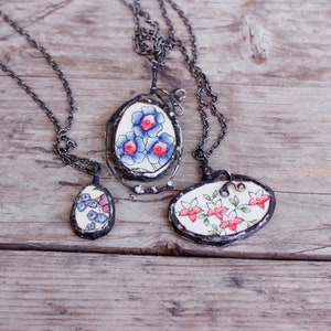 Vintage Copeland Pendant, Floral Antique Broken China Pendant, Stained Glass Necklace image 6