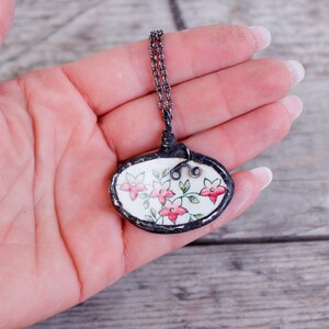 Vintage Copeland Pendant, Floral Antique Broken China Pendant, Stained Glass Necklace image 2