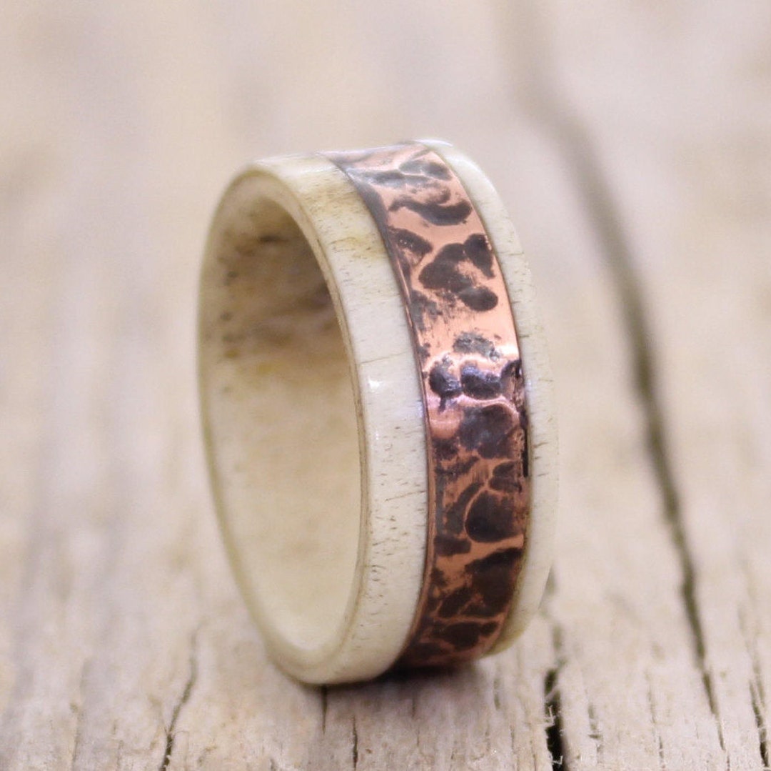 Antler Men Ring With Copper Inlay Ring Band Ring Unisex Ring - Etsy
