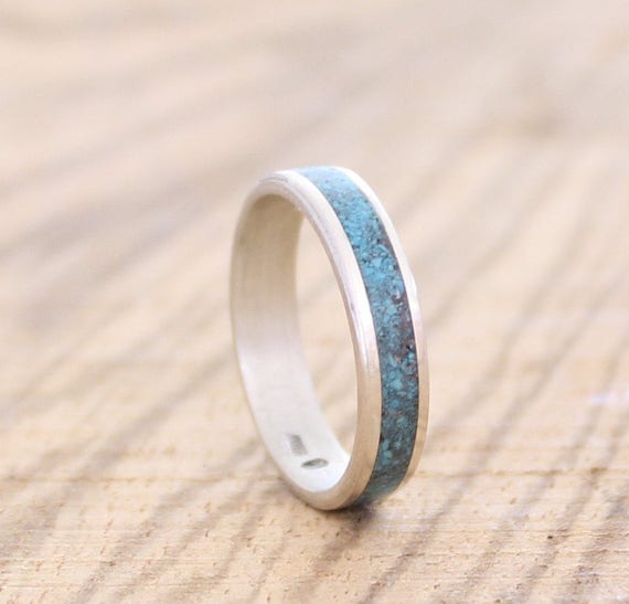 Mens Ring Women Band Silver Wedding Ring With Turquoise | Etsy