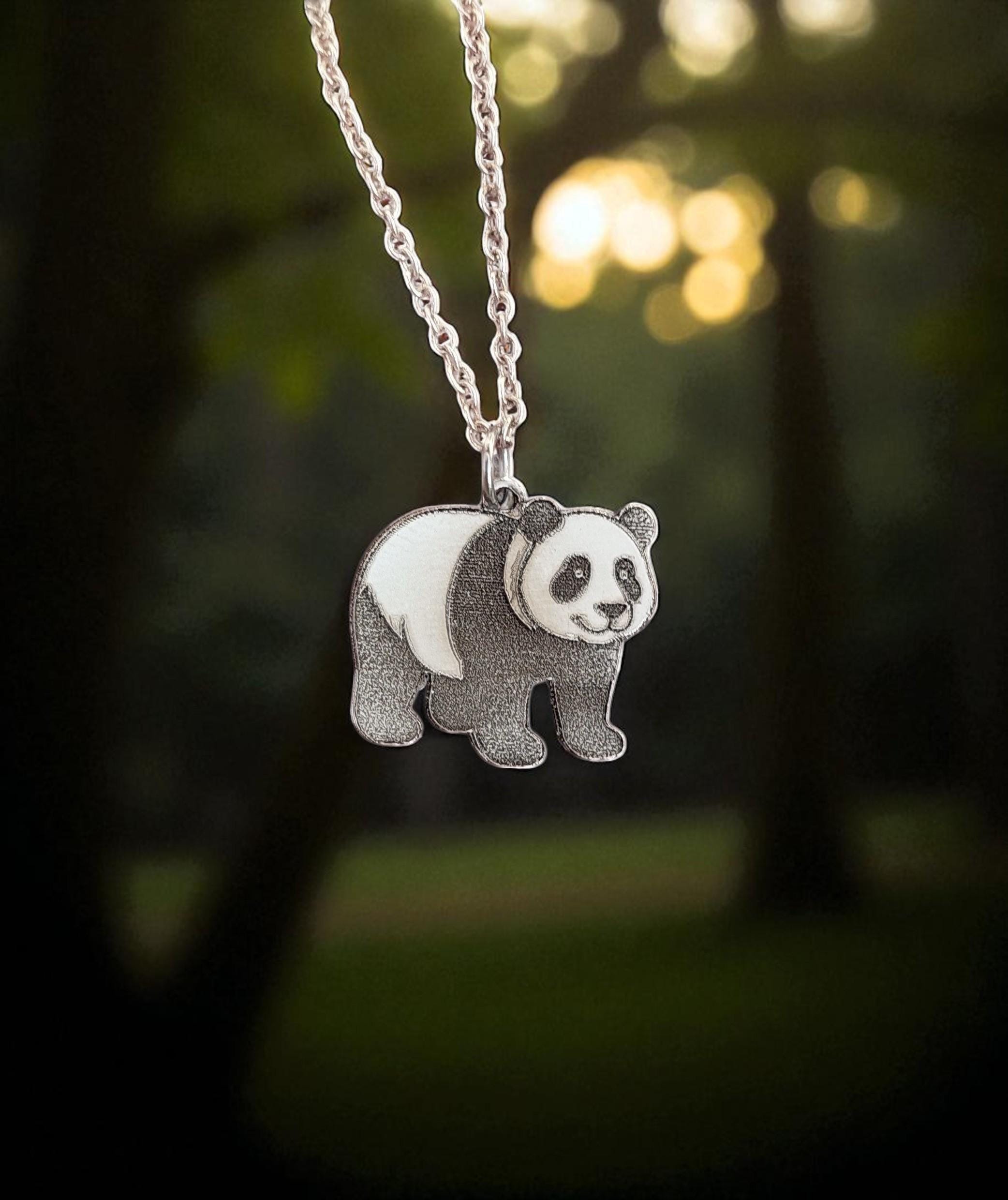 Panda Halskette 925 Sterling Silber | Süßer Panda Anhänger Mit Bambus