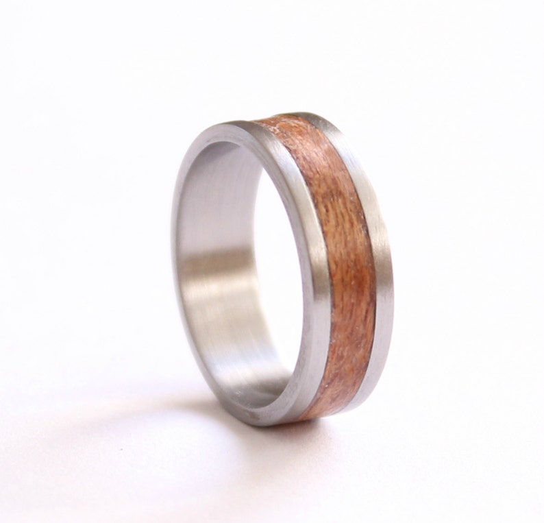 Mahogany Ring Stainless Steel Wedding Band Titanium Ring Wood Wedding Ring Mens Ring