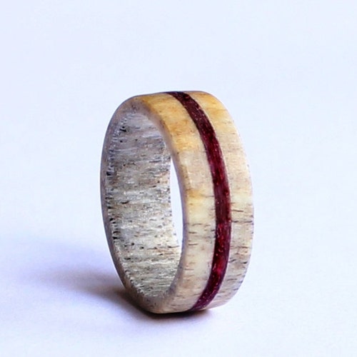 Deer Antler Ring Wedding Ring With Purple Wood Inlay Deer - Etsy