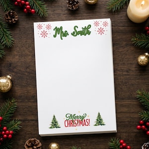 Merry Christmas lined Post-it, personalized name notepad, holiday list pad, Teacher Christmas Note Pad, Holiday Post-it Note, Custom Notepad