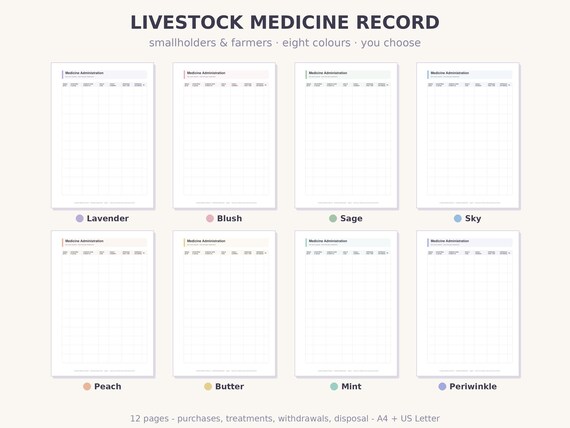 Livestock Medicine Record Printable / Fillable | Smallholder Farm Medicine Book, Treatment Log, Withdrawal Tracker, Batch Records